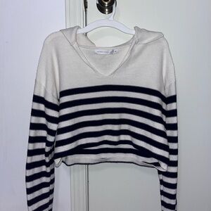 Altar'd State Cream and Navy Striped V-Neck Sweater